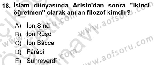 İslam Tarihi ve Medeniyeti 2 Dersi 2024 - 2025 Yılı Yaz Okulu Sınav Soruları 18. Soru