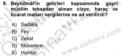 İslam Tarihi ve Medeniyeti 2 Dersi 2024 - 2025 Yılı Yaz Okulu Sınav Soruları 9. Soru