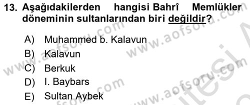 İslam Tarihi ve Medeniyeti 2 Dersi 2025 - 2026 Yılı (Vize) Ara Sınav Soruları 13. Soru