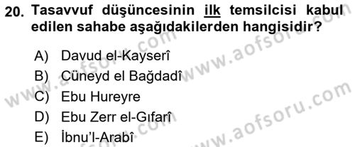 İslam Tarihi ve Medeniyeti 2 Dersi 2025 - 2026 Yılı (Vize) Ara Sınav Soruları 20. Soru