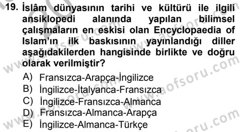 Tarih Metodu Dersi 2012 - 2013 Yılı (Vize) Ara Sınav Soruları 19. Soru