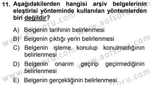 Tarih Metodu Dersi Ara Sınavı Deneme Sınav Soruları 11. Soru