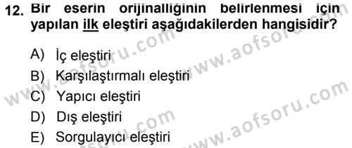 Tarih Metodu Dersi Ara Sınavı Deneme Sınav Soruları 12. Soru
