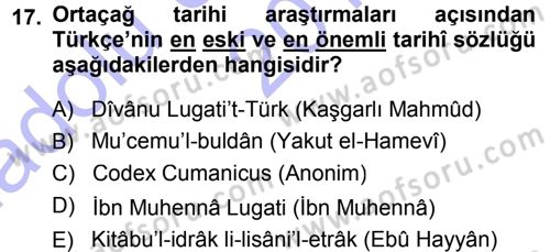 Tarih Metodu Dersi Ara Sınavı Deneme Sınav Soruları 17. Soru