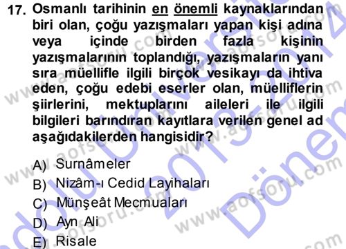 Tarih Metodu Dersi 2013 - 2014 Yılı (Final) Dönem Sonu Sınav Soruları 17. Soru