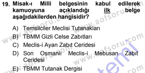 Tarih Metodu Dersi 2013 - 2014 Yılı (Final) Dönem Sonu Sınav Soruları 19. Soru