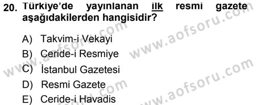 Tarih Metodu Dersi 2013 - 2014 Yılı (Final) Dönem Sonu Sınav Soruları 20. Soru