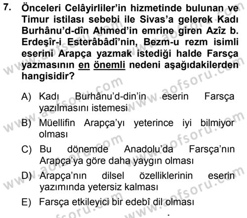 Tarih Metodu Dersi 2013 - 2014 Yılı (Final) Dönem Sonu Sınav Soruları 7. Soru