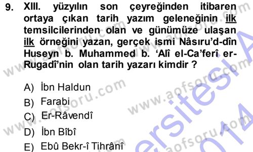 Tarih Metodu Dersi 2013 - 2014 Yılı (Final) Dönem Sonu Sınav Soruları 9. Soru