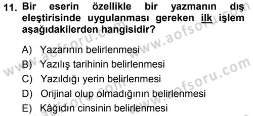 Tarih Metodu Dersi Ara Sınavı Deneme Sınav Soruları 11. Soru