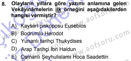 Tarih Metodu Dersi Ara Sınavı Deneme Sınav Soruları 8. Soru