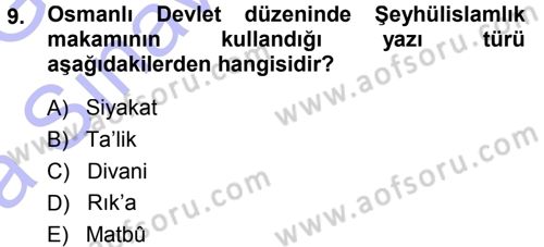 Tarih Metodu Dersi Ara Sınavı Deneme Sınav Soruları 9. Soru
