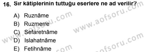 Tarih Metodu Dersi 2014 - 2015 Yılı (Final) Dönem Sonu Sınav Soruları 16. Soru