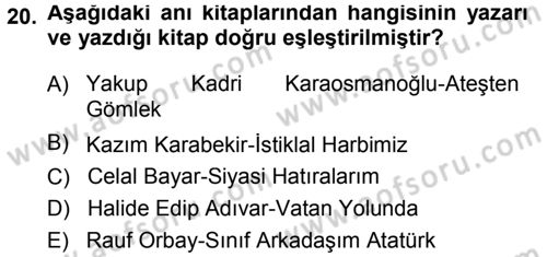 Tarih Metodu Dersi 2014 - 2015 Yılı (Final) Dönem Sonu Sınav Soruları 20. Soru