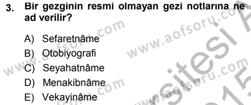 Tarih Metodu Dersi 2014 - 2015 Yılı (Final) Dönem Sonu Sınav Soruları 3. Soru