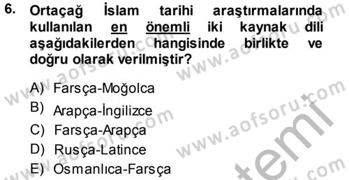 Tarih Metodu Dersi 2014 - 2015 Yılı (Final) Dönem Sonu Sınav Soruları 6. Soru