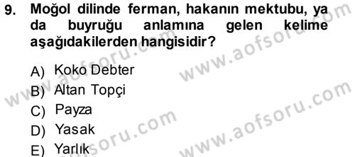 Tarih Metodu Dersi 2014 - 2015 Yılı (Final) Dönem Sonu Sınav Soruları 9. Soru