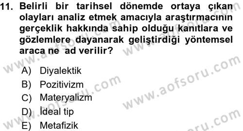 Tarih Metodu Dersi 2015 - 2016 Yılı (Vize) Ara Sınavı 11. Soru