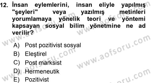 Tarih Metodu Dersi 2015 - 2016 Yılı (Vize) Ara Sınav Soruları 12. Soru