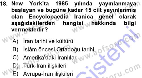 Tarih Metodu Dersi 2015 - 2016 Yılı (Vize) Ara Sınavı 18. Soru