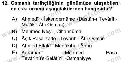 Tarih Metodu Dersi 2015 - 2016 Yılı (Final) Dönem Sonu Sınav Soruları 12. Soru