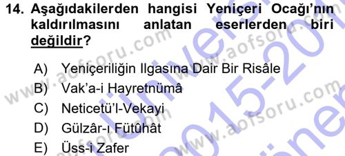 Tarih Metodu Dersi 2015 - 2016 Yılı (Final) Dönem Sonu Sınavı 14. Soru