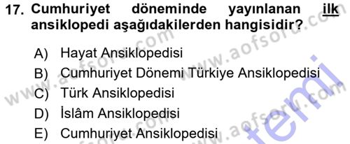Tarih Metodu Dersi 2015 - 2016 Yılı (Final) Dönem Sonu Sınav Soruları 17. Soru