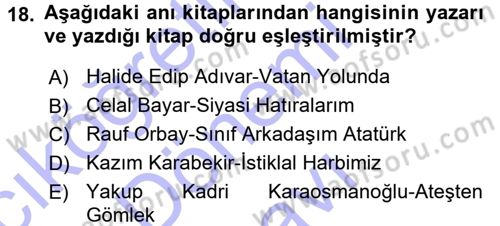 Tarih Metodu Dersi 2015 - 2016 Yılı (Final) Dönem Sonu Sınav Soruları 18. Soru