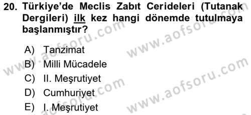 Tarih Metodu Dersi 2015 - 2016 Yılı (Final) Dönem Sonu Sınav Soruları 20. Soru