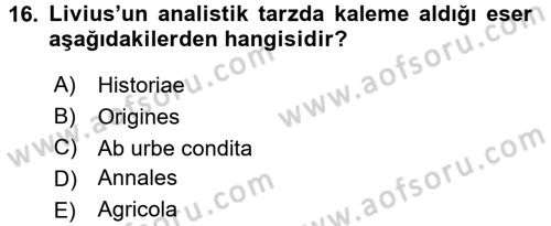 Tarih Metodu Dersi 2016 - 2017 Yılı (Vize) Ara Sınavı 16. Soru