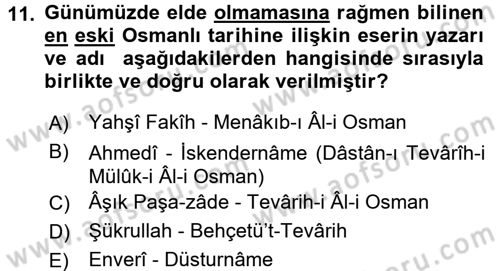 Tarih Metodu Dersi 2016 - 2017 Yılı (Final) Dönem Sonu Sınav Soruları 11. Soru