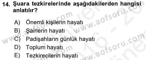 Tarih Metodu Dersi 2016 - 2017 Yılı (Final) Dönem Sonu Sınav Soruları 14. Soru