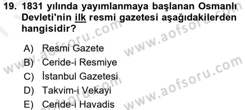 Tarih Metodu Dersi 2016 - 2017 Yılı (Final) Dönem Sonu Sınav Soruları 19. Soru
