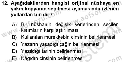 Tarih Metodu Dersi 2017 - 2018 Yılı (Vize) Ara Sınav Soruları 12. Soru