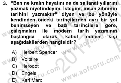 Tarih Metodu Dersi 2017 - 2018 Yılı (Vize) Ara Sınav Soruları 3. Soru
