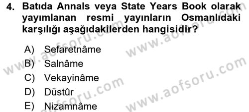 Tarih Metodu Dersi 2017 - 2018 Yılı (Vize) Ara Sınavı 4. Soru