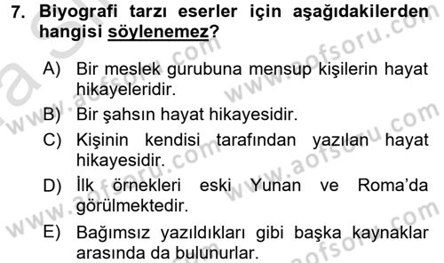 Tarih Metodu Dersi 2017 - 2018 Yılı (Vize) Ara Sınav Soruları 7. Soru