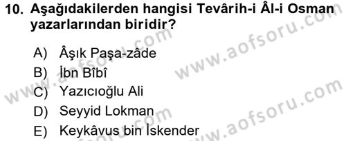 Tarih Metodu Dersi 2017 - 2018 Yılı (Final) Dönem Sonu Sınav Soruları 10. Soru