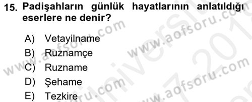 Tarih Metodu Dersi 2017 - 2018 Yılı (Final) Dönem Sonu Sınav Soruları 15. Soru
