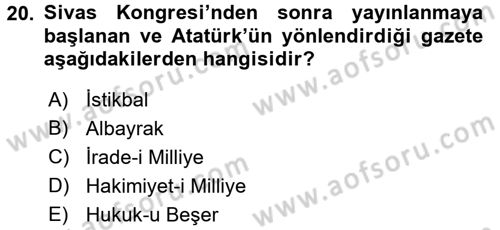 Tarih Metodu Dersi 2017 - 2018 Yılı (Final) Dönem Sonu Sınav Soruları 20. Soru