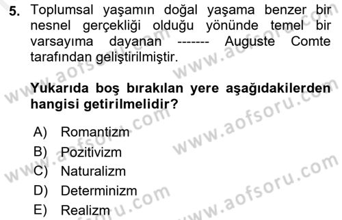 Tarih Metodu Dersi 2018 - 2019 Yılı (Final) Dönem Sonu Sınav Soruları 5. Soru