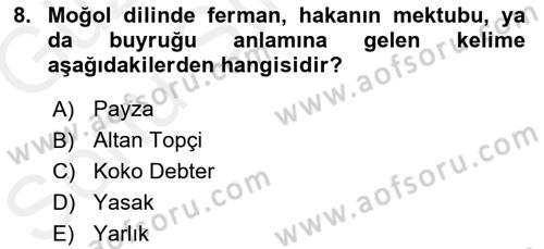 Tarih Metodu Dersi 2018 - 2019 Yılı (Final) Dönem Sonu Sınav Soruları 8. Soru