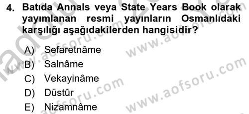 Tarih Metodu Dersi 2018 - 2019 Yılı Yaz Okulu Sınav Soruları 4. Soru