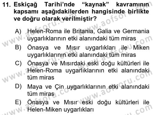 Tarih Metodu Dersi 2019 - 2020 Yılı (Vize) Ara Sınav Soruları 11. Soru