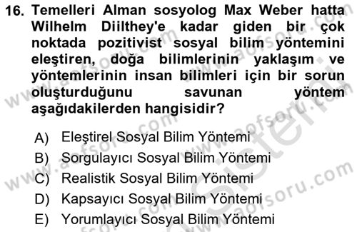 Tarih Metodu Dersi 2019 - 2020 Yılı (Vize) Ara Sınav Soruları 16. Soru