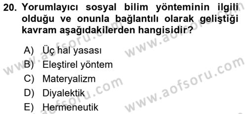 Tarih Metodu Dersi 2019 - 2020 Yılı (Vize) Ara Sınav Soruları 20. Soru