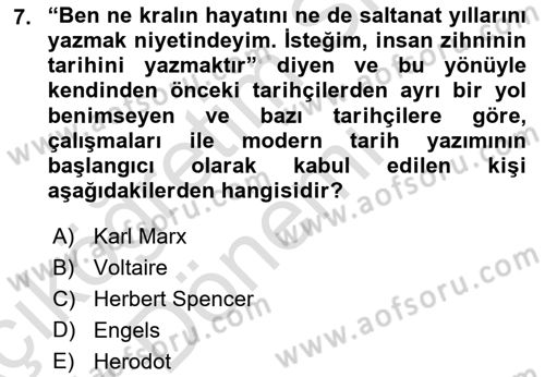 Tarih Metodu Dersi 2019 - 2020 Yılı (Vize) Ara Sınav Soruları 7. Soru