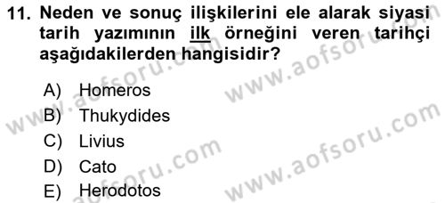 Tarih Metodu Dersi 2019 - 2020 Yılı (Final) Dönem Sonu Sınav Soruları 11. Soru