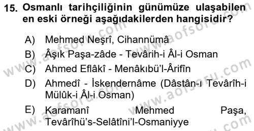 Tarih Metodu Dersi 2019 - 2020 Yılı (Final) Dönem Sonu Sınav Soruları 15. Soru