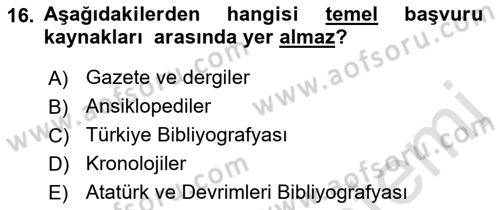 Tarih Metodu Dersi 2019 - 2020 Yılı (Final) Dönem Sonu Sınav Soruları 16. Soru